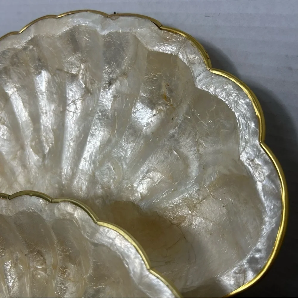 Vintage Capiz Shell Platter Plate Trays, from the South Pacific set of 2